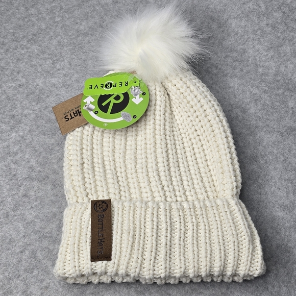 Repreve Accessories - Repreve Ivory Bottle Hat Fuzzy Pom-Pom Made From Recycled Water Bottles OSFA